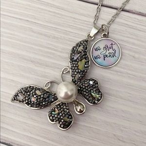 No Grit. No Pearl. Shell and Pearl Pendant Butterfly Necklace